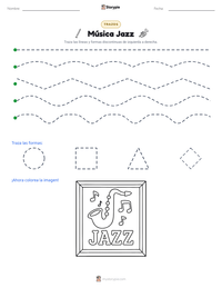 Vista previa de la hoja de trabajo imprimible de Música Jazz