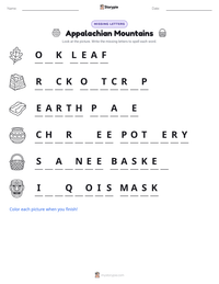 Appalachian Mountains printable worksheet preview