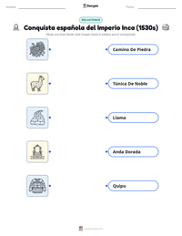 Vista previa de la hoja de trabajo imprimible de Conquista española del Imperio inca