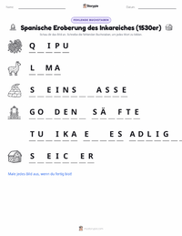 Spanische Eroberung des Inkareichs druckbare Arbeitsblatt für Kinder