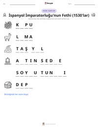 İspanyolların İnka İmparatorluğu'nu Fethi çocuklar için yazdırılabilir çalışma sayfası