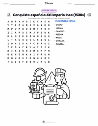Vista previa de la hoja de trabajo imprimible de Conquista española del Imperio inca