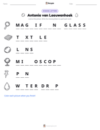 Antonie van Leeuwenhoek printable worksheet preview