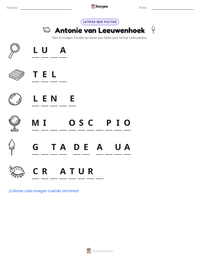 Vista previa de la hoja de trabajo imprimible de Antonie van Leeuwenhoek