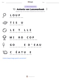 Aperçu de la feuille de travail imprimable Antonie van Leeuwenhoek