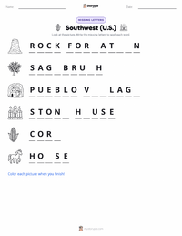 Southwest (U.S.) printable worksheet preview