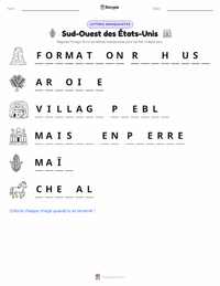 Aperçu de la feuille de travail imprimable Sud-ouest (États-Unis)