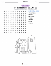Vista previa de la hoja de trabajo imprimible de Suroeste (EE. UU.)