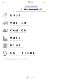 Aperçu de la feuille de travail imprimable U.S. Route 66