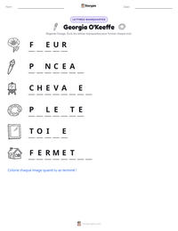 Aperçu de la feuille de travail imprimable Georgia O'Keeffe