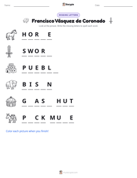 Francisco Vásquez de Coronado printable worksheet preview