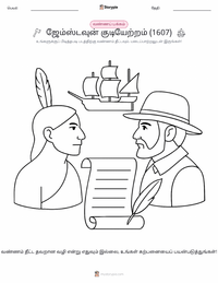 ஜேம்ஸ்டவுன் குடியேற்றம் (1607) குழந்தைகளுக்கான வரையல் பக்கம்