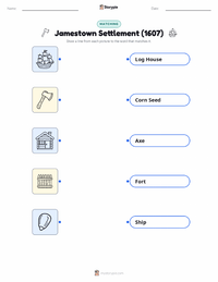 Jamestown Settlement (1607) printable worksheet for kids