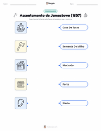 Folha de atividades imprimível Assentamento de Jamestown (1607) para crianças