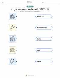 Jamestown Yerleşimi (1607) çocuklar için yazdırılabilir çalışma sayfası