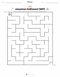 Jamestown Settlement (1607) printable worksheet preview