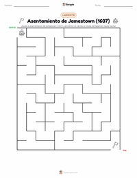 Vista previa de la hoja de trabajo imprimible de Asentamiento de Jamestown (1607)