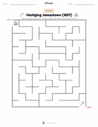 Jamestown Nederzetting (1607) afdrukbare werkblad voorbeeld