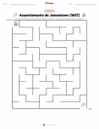 Prévia da folha de atividades imprimível Assentamento de Jamestown (1607)