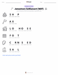 Jamestown Settlement (1607) printable worksheet preview