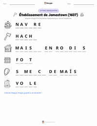 Aperçu de la feuille de travail imprimable Colonie de Jamestown (1607)