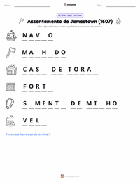 Prévia da folha de atividades imprimível Assentamento de Jamestown (1607)