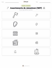 Prévia da folha de atividades imprimível Assentamento de Jamestown (1607)