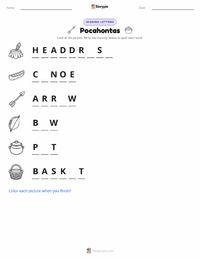Pocahontas printable worksheet preview