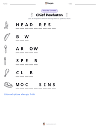 Chief Powhatan printable worksheet preview