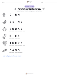 Powhatan Confederacy printable worksheet preview