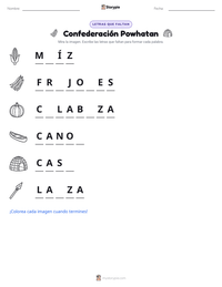 Vista previa de la hoja de trabajo imprimible de Confederación Powhatan