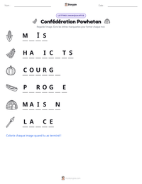 Aperçu de la feuille de travail imprimable Confédération Powhatan