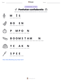 Powhatan-confederatie afdrukbare werkblad voorbeeld