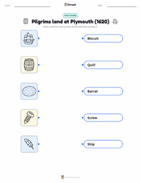 Pilgrims land at Plymouth (1620) printable worksheet for kids