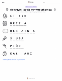 Podgląd drukowalnego arkusza ćwiczeń Pielgrzymi lądują w Plymouth (1620)