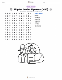 Pilgrims land at Plymouth (1620) printable worksheet preview