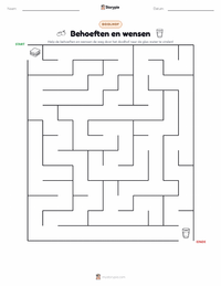 Behoeften en Wensen afdrukbare werkblad voorbeeld