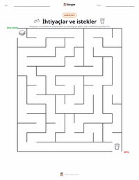 İhtiyaçlar ve İstekler yazdırılabilir çalışma sayfası önizlemesi