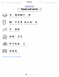 Needs and wants printable worksheet preview
