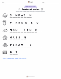 Aperçu de la feuille de travail imprimable Besoins et Désirs