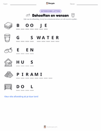 Behoeften en Wensen afdrukbare werkblad voorbeeld