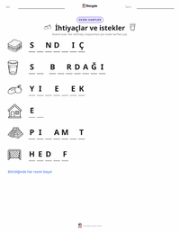 İhtiyaçlar ve İstekler yazdırılabilir çalışma sayfası önizlemesi