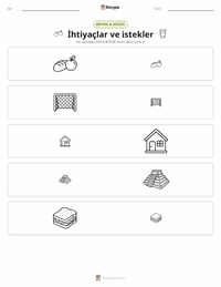 İhtiyaçlar ve İstekler yazdırılabilir çalışma sayfası önizlemesi