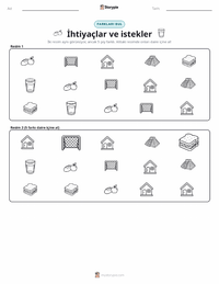 İhtiyaçlar ve İstekler yazdırılabilir çalışma sayfası önizlemesi