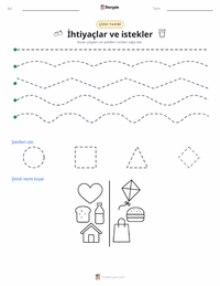 İhtiyaçlar ve İstekler yazdırılabilir çalışma sayfası önizlemesi