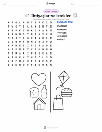 İhtiyaçlar ve İstekler yazdırılabilir çalışma sayfası önizlemesi