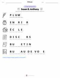 Aperçu de la feuille de travail imprimable Susan B. Anthony
