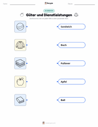 Waren und Dienstleistungen druckbare Arbeitsblatt für Kinder