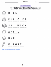 Waren und Dienstleistungen druckbare Arbeitsblatt Vorschau