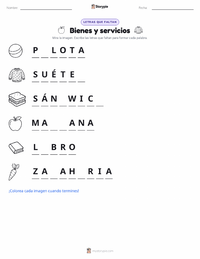 Vista previa de la hoja de trabajo imprimible de Bienes y servicios
